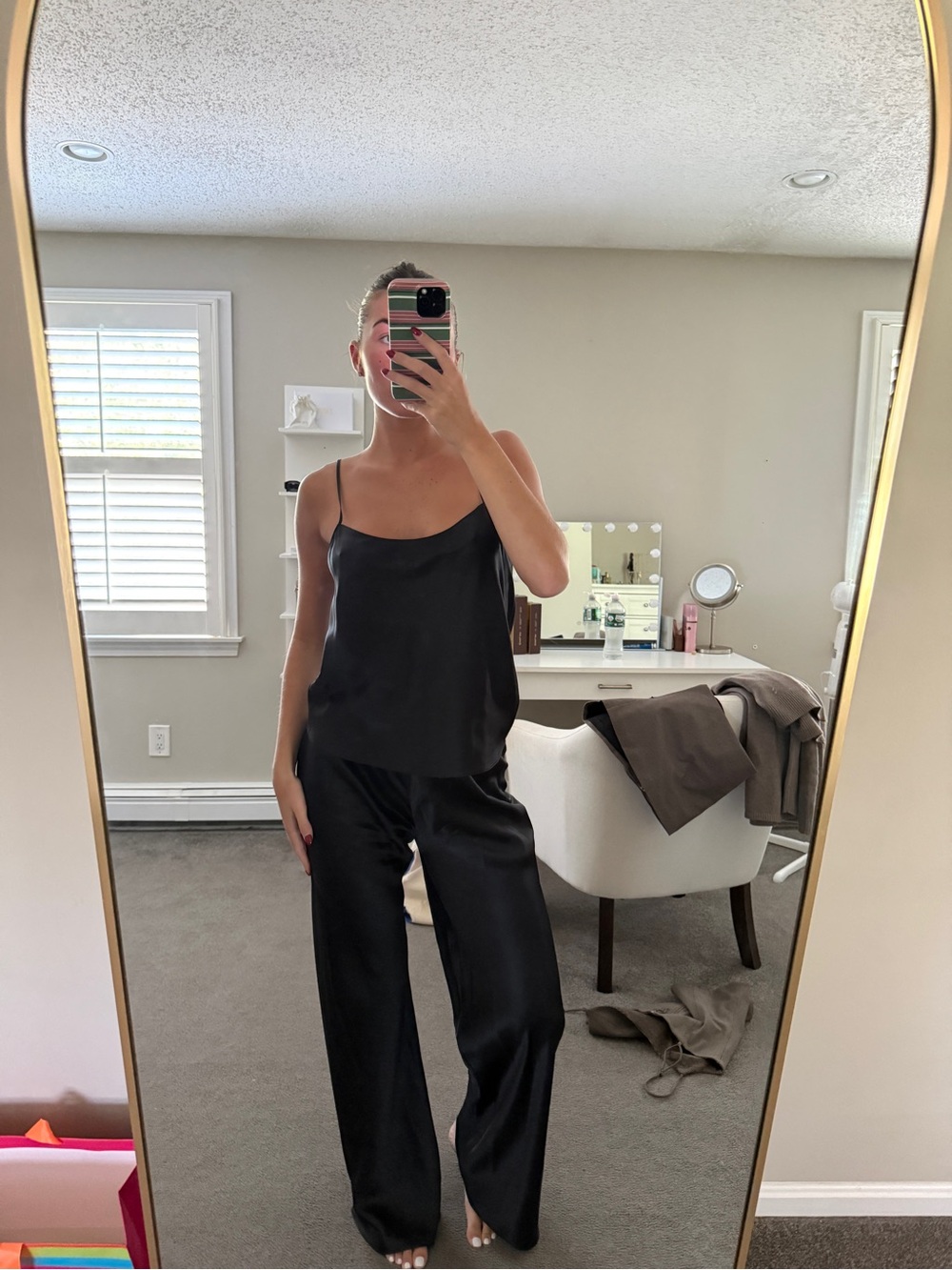 Satin Black Wide-Leg Jumpsuit Pants Set - Women's